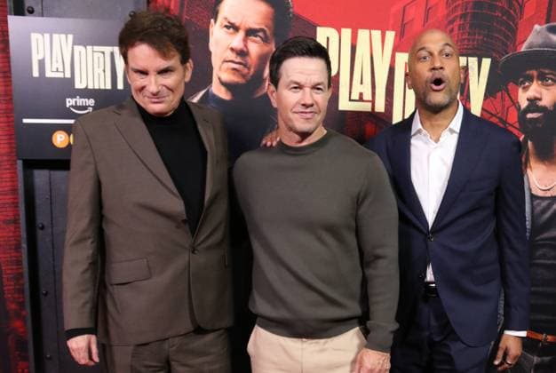 NEW YORK, NY- SEPTEMBER 24: Shane Black, Mark Wahlberg and Keegan-Michael Key at the Amazon MGM Studios Play Dirty world premiere held at SVA Theatre on September 24, 2025 in New York, New York Copyright: xRWx