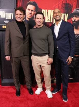 NEW YORK, NY- SEPTEMBER 24: Shane Black, Mark Wahlberg and Keegan-Michael Key at the Amazon MGM Studios Play Dirty world premiere held at SVA Theatre on September 24, 2025 in New York, New York Copyright: xRWx