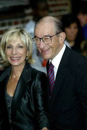 Andrea Mitchell and Alan Greenspan outside Ed Sullivan Theatre for the Late Show With David Letterman , New York City, United States HRC WENN 5029768.jpg