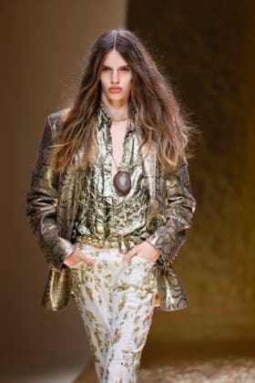 MFW Roberto Cavalli runway MP A model walks the runway at the Roberto Cavalli fashion show during Milan s Fashion Week Womenswear Spring Summer 2026, on September 25, 2025 in Milan (Italy), Italy. Photo by Marco Piovanotto Abacapress.com  Copyright: xPiovanottoxMarco ABACAx
