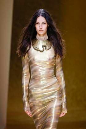 MFW Roberto Cavalli runway MP A model walks the runway at the Roberto Cavalli fashion show during Milan s Fashion Week Womenswear Spring Summer 2026, on September 25, 2025 in Milan (Italy), Italy. Photo by Marco Piovanotto Abacapress.com  Copyright: xPiovanottoxMarco ABACAx
