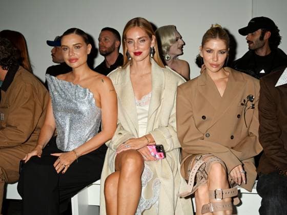 : Milan, Milan Women s Fashion Week Spring Summer 2026 - Women s Fashion, Spring Summer 2026 - Morabito fashion show - guests In the photo: Veronica Ferraro, Chiara Ferragni, Lena Perminova  - ZUMAp169 20250926_zea_p169_329 Copyright: xSimonaxChiocciax