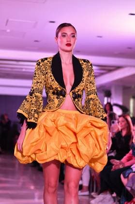 Spring Colors Fashion Week de Madrid - 26 Sep 2025 A model walks the runway wearing a design by Adan Terriquez during the Spring Colors Fashion Week de Madrid at Hotel Princesa. Madrid Spain Copyright: xAtilanoxGarciax xSOPAxImagesx FOTO49615
