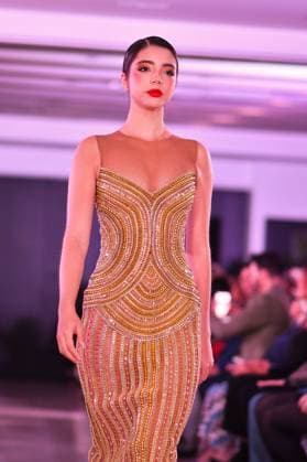 Spring Colors Fashion Week de Madrid - 26 Sep 2025 A model walks the runway wearing a design by Giannina Azar during the Spring Colors Fashion Week de Madrid at Hotel Princesa. Madrid Spain Copyright: xAtilanoxGarciax xSOPAxImagesx FOTO49759