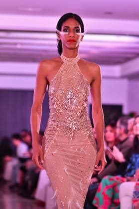 Spring Colors Fashion Week de Madrid - 26 Sep 2025 A model walks the runway wearing a design by Liet Paris during the Spring Colors Fashion Week de Madrid at Hotel Princesa. Madrid Spain Copyright: xAtilanoxGarciax xSOPAxImagesx FOTO49708