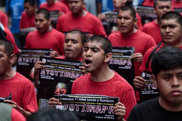 September 26, 2025, Mexico, Cdmx, Mexico: In 2014, 43 students from the RAUL ISIDRO BURGOS Teachers College in Ayotzinapa, Guerrero, were victims of enforced disappearance by local authorities, the military, and alleged drug traffickers. Today marks the 11th anniversary of this state crime, which has not been clarified as promised by previous governments and the current one led by CLAUDIA SHEIMBAUM. Members, mothers, friends, students and collectives marched from the Angel of Independence to Mexico City s Zocalo to continue demanding justice and the return of the students who have not been found since the administration of former Mexican President Enrique Peo±a Nieto, who currently lives in Spain without any answers regarding what happen - ZUMAp204 20250926_zip_p204_004 Copyright: xJosuexPerezx