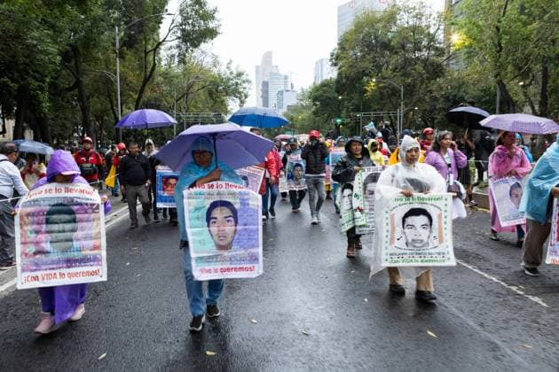 September 26, 2025, Mexico City, Mexico: On the 11th anniversary of the disappearance of 43 students from the Ayotzinapa Rural Teachers College, the mothers and fathers of the students called a rally in Mexico City. The attendees demanded justice and called on the army to release the missing information that is crucial to the ongoing investigation. Mexico City Mexico - ZUMAl178 20250926_znp_l178_001 Copyright: xCristianxLeyvax
