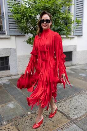 MFW Ferragamo Arrivals MP A guest arrives at the Ferragamo fashion show during Milan s Fashion Week Womenswear Spring Summer 2026, on September 27, 2025 in Milan (Italy). Photo by Marco Piovanotto Abacapress.com Milan Italy  Copyright: xPiovanottoxMarco ABACAx