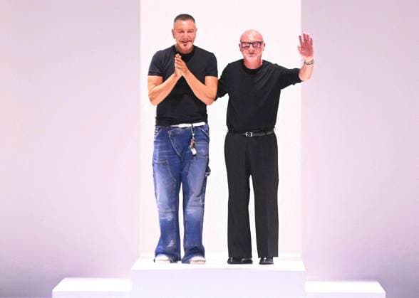 MFW - Dolce And Gabbana Runway Fashion designers Domenico Dolce and Stefano Gabbana walk on the Dolce & Gabbana Spring-Summer 2026 catwalk runway during Milan Fashion Week on September 27, 2025 in Milan, Italy. Photo by Maurizio Maule IPA ABACAPRESS.COM Milan Milan Italy  Copyright: xMaulexMaurizio IPA ABACAx