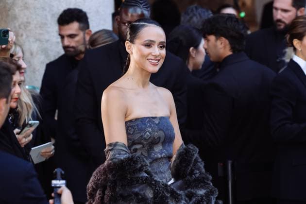 Milan, Italy: Milan, Milan Women s Fashion Week Spring Summer 2026 - Women s Fashion, Spring Summer 2026 - Giorgio Armani Fashion Show - Guest Arrivals. Pictured: Nathalie Emmanuel Milan Italy  - ZUMAp169 20250928_zea_p169_910 Copyright: xAlessandroxBremecx
