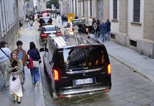 Brera District protesters gathered to protest Free Gaza before the Giorgio Armani fashion show at the entrance gate for the numerous VIP guests invited in a black van.  Copyright: xLucaxPontix xipa-agency.netx xLucaxPonti xIpaxagencyx IPA_Agency_IPA65897644