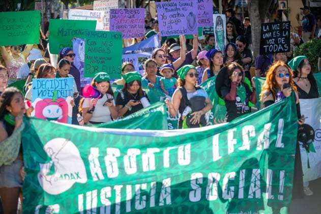 Women taking part during a demonstration in the main streets of the Queretaro for the Global Day of Action for Legal, Safe, and Accessible Abortion. on September 28, 2025 in Quertetaro, Mexico. Queretaro Mexico - ZUMAe321 20250928_zia_e321_012 Copyright: xJosexCarrerax