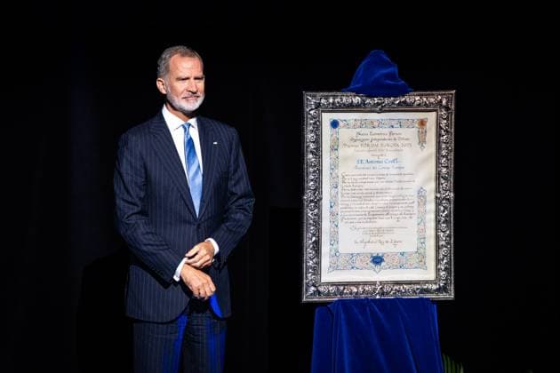 September 29, 2025, Madrid, Madrid, SPAIN: King Felipe of Spain presides over the presentation of the Forum Europa award to the President of the European Council, Antonio Costa, for the 25th anniversary of New Economy Forum, a leading Spanish and European debate forum in which political and social leaders from across Europe and Latin America participate. Madrid SPAIN - ZUMAc270 20250929_zip_c270_021 Copyright: xDavidxCruzxSanzx