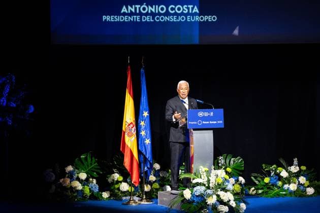 September 29, 2025, Madrid, Madrid, SPAIN: The President of the European Council, Antonio Costa, during the presentation of Forum Europa award for the 25th anniversary of New Economy Forum, a leading Spanish and European debate forum in which political and social leaders from across Europe and Latin America participate. Madrid SPAIN - ZUMAc270 20250929_zip_c270_031 Copyright: xDavidxCruzxSanzx