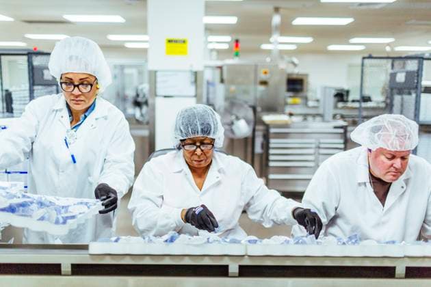 Manufacturing area at the Bayer Berkeley campus, where Kovaltry, an injection that treats hemophilia A, is manufactured. June 7, 2017, Berekeley, California, USA: Bayer technicians helps to package Kogenate, an injection that treats hemophilia A by replacing a key coagulation protein called factor VIII, helping patients blood to clot normally and reducing the dangerous bleeds that characterize the disease, Wednesday, June 7, 2017 in Berkeley, CA. Copyright: xEricxKaynex