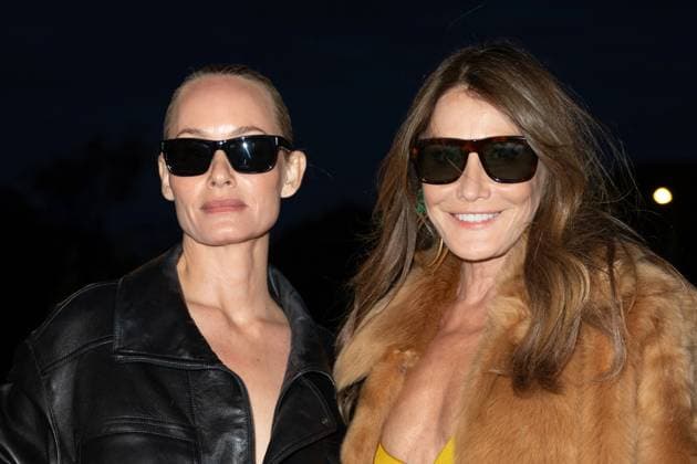 PFW Saint Laurent Front Row Amber Valletta and Carla Bruni attending the Saint Laurent Womenswear Spring Summer 2026 show as part of Paris Fashion Week in Paris, France on September 29, 2025. Photo by Aurore Marechal ABACAPRESS.COM Paris France  Copyright: xMarechalxAurore ABACAx