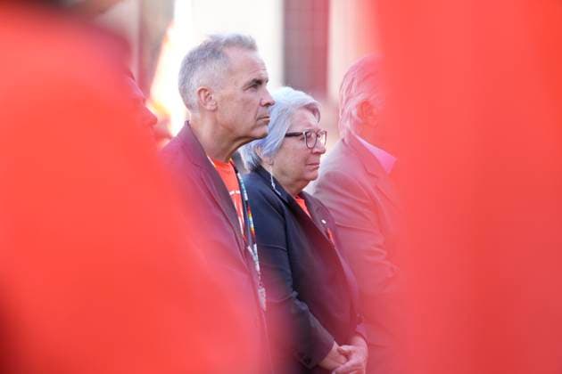 September 30, 2025, Ottawa, On, Canada: Governor General Mary Simon and Prime Minister Mark Carney are seen during ceremonies for the National Day for Truth and Reconciliation on Parliament Hill in Ottawa, Tuesday, Sept. 30, 2025. Ottawa Canada  - ZUMAc35_ 20250930_zaf_c35_056 Copyright: xAdrianxWyldx