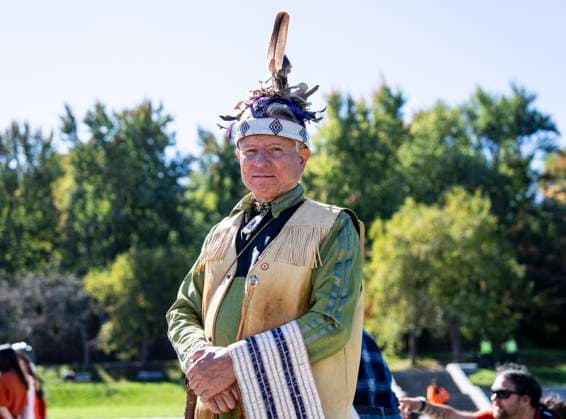 September 30, 2025, Montreal, Qc, Canada: Ka nahsohon Kevin Deer poses for a photograph during National Day for Truth and Reconciliation, in Montreal on Tuesday, Sept. 30, 2025. Montreal Canada  - ZUMAc35_ 20250930_zaf_c35_076 Copyright: xChristopherxKatsarovx
