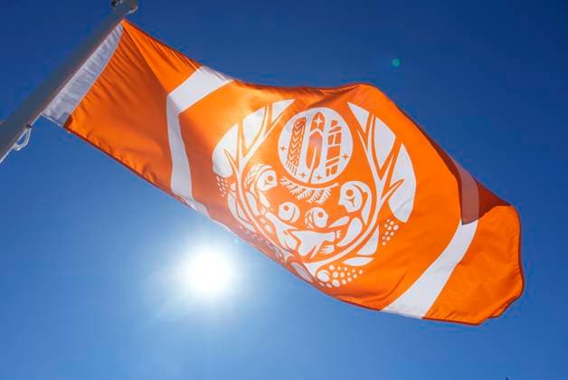 September 30, 2025, Ottawa, On, Canada: The Survivors Flag is seen on the National Day for Truth and Reconciliation on Parliament Hill in Ottawa, Tuesday, Sept. 30, 2025. Ottawa Canada  - ZUMAc35_ 20250930_zaf_c35_102 Copyright: xAdrianxWyldx