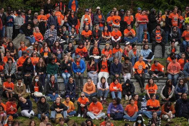 September 30, 2025, Vancouver, Bc, CANADA: People listen during a gathering to mark the National Day for Truth and Reconciliation at the University of British Columbia, in Vancouver, on Tuesday, September 30, 2025. Vancouver CANADA  - ZUMAc35_ 20250930_zaf_c35_151 Copyright: xDarrylxDyckx
