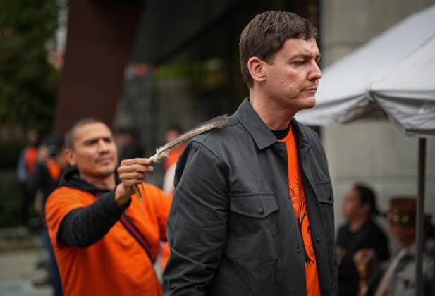 September 30, 2025, Vancouver, Bc, CANADA: B.C. Premier David Eby is smudged with tobacco by Mitchell Tourangeau during a gathering to mark the National Day for Truth and Reconciliation at the University of British Columbia, in Vancouver, on Tuesday, September 30, 2025. Vancouver CANADA  - ZUMAc35_ 20250930_zaf_c35_159 Copyright: xDarrylxDyckx