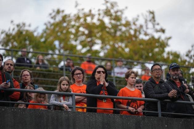 September 30, 2025, Vancouver, Bc, CANADA: People listen during a gathering to mark the National Day for Truth and Reconciliation at the University of British Columbia, in Vancouver, on Tuesday, September 30, 2025. Vancouver CANADA  - ZUMAc35_ 20250930_zaf_c35_160 Copyright: xDarrylxDyckx