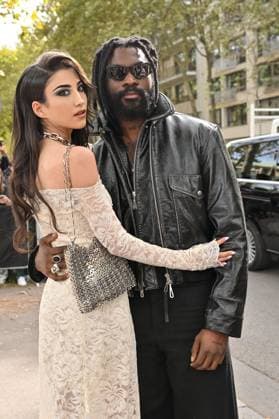 PFW Rabanne Outside Arrivals Milla Lapidus, Damso arriving at Rabanne show during Paris Fashion Week in Paris, France on October 2, 2025. Photo by Julien Reynaud APS-Medias ABACAPRESS.COM Paris France  Copyright: xReynaudxJulien APS-Medias ABACAx