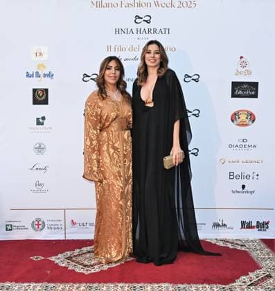 Milan, Italy Il Filo del Coraggio fashion show event dedicated to women against violence by the Italian-Moroccan designer Hnia Harrati at the Fontana e Rocce of Palazzo Lombardia during Fashion Week. Celebrities, institutions and associations are present. In the photo: Hnia Harrati, Aida Yespica  Copyright: xNickxZonnax xipa-agency.netx xNickxZonnax IPA_Agency_IPA66058149