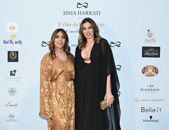 Milan, Italy Il Filo del Coraggio fashion show event dedicated to women against violence by the Italian-Moroccan designer Hnia Harrati at the Fontana e Rocce of Palazzo Lombardia during Fashion Week. Celebrities, institutions and associations are present. In the photo: Hnia Harrati, Aida Yespica  Copyright: xNickxZonnax xipa-agency.netx xNickxZonnax IPA_Agency_IPA66058153