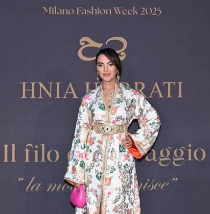Milan, Italy Il Filo del Coraggio fashion show event dedicated to women against violence by the Italian-Moroccan designer Hnia Harrati at the Fontana e Rocce of Palazzo Lombardia during Fashion Week. Celebrities, institutions and associations are present. In the photo: Rajae Bezzaz  Copyright: xNickxZonnax xipa-agency.netx xNickxZonnax IPA_Agency_IPA66058163