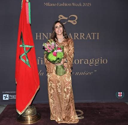 Milan, Italy Il Filo del Coraggio fashion show event dedicated to women against violence by the Italian-Moroccan designer Hnia Harrati at the Fontana e Rocce of Palazzo Lombardia during Fashion Week. Celebrities, institutions and associations are present. In the photo: Hnia Harrati  Copyright: xNickxZonnax xipa-agency.netx xNickxZonnax IPA_Agency_IPA66058281