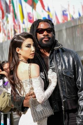 PFW - Paco Rabanne Outside Arrivals Milla Lapidus and William Kalubi aka Damso at Paco Rabanne show during the Womenswear Spring Summer 2026 as part of Paris Fashion Week on October 2, 2025 in Paris, France. Photo by Robin Psaila ABACAPRESS.COM Paris France  Copyright: xPsailaxRobin ABACAx