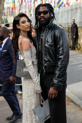 PFW - Paco Rabanne Outside Arrivals Milla Lapidus and William Kalubi aka Damso at Paco Rabanne show during the Womenswear Spring Summer 2026 as part of Paris Fashion Week on October 2, 2025 in Paris, France. Photo by Robin Psaila ABACAPRESS.COM Paris France  Copyright: xPsailaxRobin ABACAx
