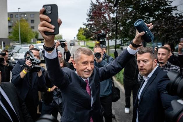 2025 Czech legislative election PRAGUE, CZECH REPUBLIC - OCTOBER 4: Leader of the ANO movement, Andrej Babis arrives and celebrates victory at the ANO headquarter after the polling stations of parliamentary elections have been closed in Prague, Czech Republic on October 4, 2025. Lukas Kabon Anadolu Prague Czech Republic. Editorial use only. Please get in touch for any other usage.  Copyright: x2025xAnadoluxLukasxKabonx