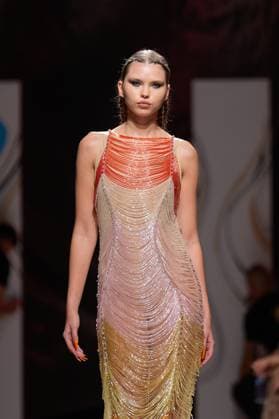 October 4, 2025, Lisbon, Portugal: A model walks the runway during Carlos Gil fashion show at ModaLisboa Base, Lisbon Fashion Week in Lisboa. Lisbon Portugal - ZUMAs197 20251004_aaa_s197_619 Copyright: xBrunoxdexCarvalhox