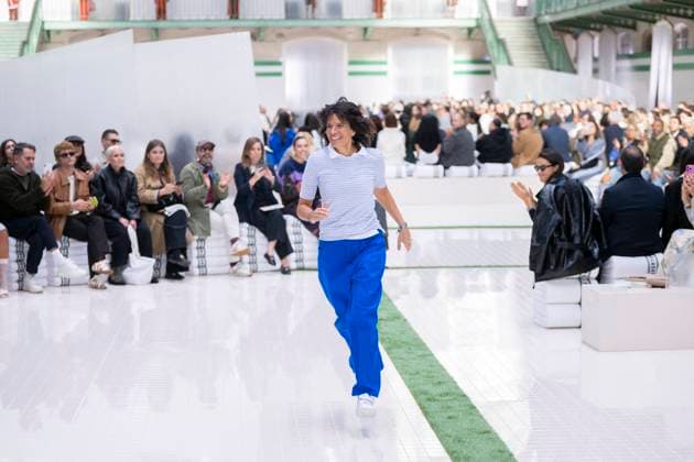 PFW - Lacoste Runway Greek-US fashion designer Pelagia Kolotouros acknowledges the audience following the presentation of her creations by Lacoste for the Women Ready-to-wear Spring-Summer 2026 collection as part of the Paris Fashion Week, in Paris on October 5, 2025. Photo by Eliot Blondet ABACAPRESS.COM Paris France France  Copyright: xBlondetxEliot ABACAx