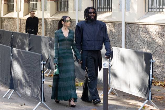 PFW - Lacoste Womenswear Spring-Summer - Arrivals NB Milla Lapidus and Damso arriving at the Lacoste Womenswear Spring-Summer 2026 show as part of Paris Fashion Week on October 05, 2025 in Paris, France. Photo by Nasser Berzane ABACAPRESS.COM Paris France  Copyright: xBerzanexNasser ABACAx