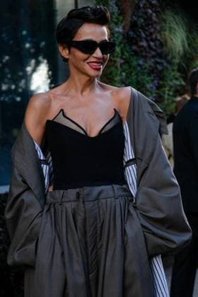 PFW - Jean Paul Gaultier Outside Arrivals Farida Khelfa arrives at the Jean Paul Gaultier show during the Womenswear Spring Summer 2026 as part of Paris Fashion Week on October 5, 2025 in Paris, France. Photo by Robin Psaila ABACAPRESS.COM Paris France  Copyright: xPsailaxRobin ABACAx