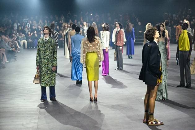 PFW Valentino Runway Models walk the runway during the Valentino Womenswear Spring Summer 2026 show as part of Paris Fashion Week in Paris, France on October 05, 2025. Photo by Aurore Marechal ABACAPRESS.COM Paris France  Copyright: xMarechalxAurore ABACAx