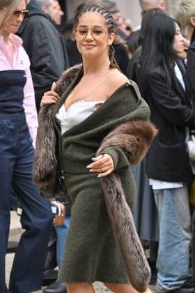 PFW Miu Miu Outside Arrivals Lena Mahfouf Situations arriving at Miu Miu show during Paris Fashion Week in Paris, France on October 6, 2025. Photo by Julien Reynaud APS-Medias ABACAPRESS.COM Paris France  Copyright: xReynaudxJulien APS-Medias ABACAx