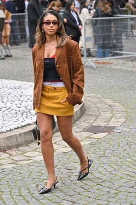 PFW Miu Miu Outside Arrivals Lori Harvey arriving at Miu Miu show during Paris Fashion Week in Paris, France on October 6, 2025. Photo by Julien Reynaud APS-Medias ABACAPRESS.COM Paris France  Copyright: xReynaudxJulien APS-Medias ABACAx