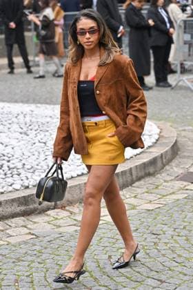 PFW Miu Miu Outside Arrivals Lori Harvey arriving at Miu Miu show during Paris Fashion Week in Paris, France on October 6, 2025. Photo by Julien Reynaud APS-Medias ABACAPRESS.COM Paris France  Copyright: xReynaudxJulien APS-Medias ABACAx