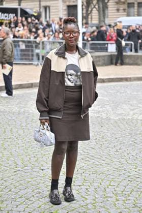PFW Miu Miu Outside Arrivals Alice Diop arriving at Miu Miu show during Paris Fashion Week in Paris, France on October 6, 2025. Photo by Julien Reynaud APS-Medias ABACAPRESS.COM Paris France  Copyright: xReynaudxJulien APS-Medias ABACAx
