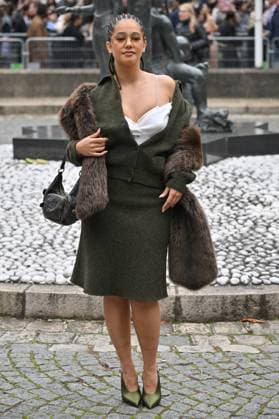 PFW Miu Miu Outside Arrivals Lena Mahfouf Situations arriving at Miu Miu show during Paris Fashion Week in Paris, France on October 6, 2025. Photo by Julien Reynaud APS-Medias ABACAPRESS.COM Paris France  Copyright: xReynaudxJulien APS-Medias ABACAx