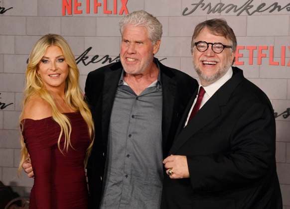 Allison Dunbar, Ron Perlman, and Guillermo del Toro (L-R) attend the premiere of Netflix s sci-fi horror motion picture Frankenstein at the Academy Museum of Motion Pictures in Los Angeles on Monday, October 6, 2025. Storyline: A brilliant but egotistical scientist brings a creature to life in a monstrous experiment that ultimately leads to the undoing of both the creator and his tragic creation.  LAP2025100650 JIMxRUYMEN