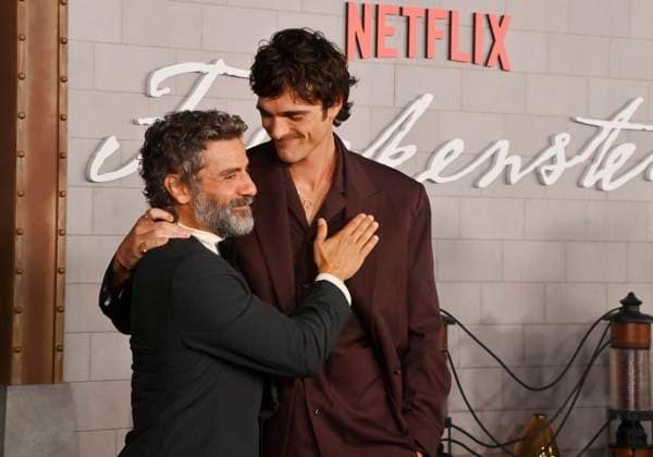 Cast members Oscar Isaac (L) and Jacob Elordi attend the premiere of Netflix s sci-fi horror motion picture Frankenstein at the Academy Museum of Motion Pictures in Los Angeles on Monday, October 6, 2025. Storyline: A brilliant but egotistical scientist brings a creature to life in a monstrous experiment that ultimately leads to the undoing of both the creator and his tragic creation.  LAP2025100659 JIMxRUYMEN