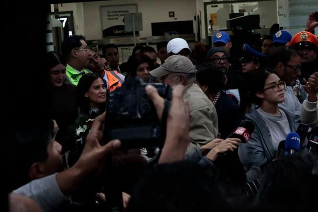 October 8, 2025, Mexico, Cdmx, Mexico: This Wednesday, SOL GONZALEZ EGUIA, ERNESTO LEDESMA ARRONTE, ARLIN MEDRANO GUZMAN, CARLOS PEREZ OSORIO, DIEGO VAZQUEZ GALINDO, and LAURA ALEJANDRA VELEZ RUIZ GAITAN arrived repatriated after being intercepted and detained by the State of Israel while attempting to deliver aid to the Palestinian people on the SUMUD Global Flotilla. The Mexican government, through the Ministry of Foreign Affairs (SRE), was responsible for the accompaniment and repatriation of these activists for their arrival at Mexico City International Airport Mexico Mexico - ZUMAp204 20251008_zip_p204_011 Copyright: xJosuexPerezx