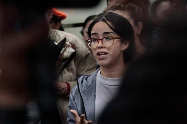 October 8, 2025, Mexico, Cdmx, Mexico: This Wednesday, SOL GONZALEZ EGUIA, ERNESTO LEDESMA ARRONTE, ARLIN MEDRANO GUZMAN, CARLOS PEREZ OSORIO, DIEGO VAZQUEZ GALINDO, and LAURA ALEJANDRA VELEZ RUIZ GAITAN arrived repatriated after being intercepted and detained by the State of Israel while attempting to deliver aid to the Palestinian people on the SUMUD Global Flotilla. The Mexican government, through the Ministry of Foreign Affairs (SRE), was responsible for the accompaniment and repatriation of these activists for their arrival at Mexico City International Airport Mexico Mexico - ZUMAp204 20251008_zip_p204_021 Copyright: xJosuexPerezx