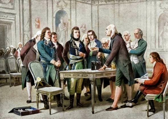 Volta demonstrating his voltaic pile before First Consul (Napoleon Bonaparte) - 2 decembre 1801 : le physicien italien Alexandre (Alessandro) Volta (1745-1827) presente le fonctionnement de la pile electrique devant les membres de l Academie des sciences, a Paris. Parmi eux, Bonaparte, alors Premier Consul. RECORD DATE NOT STATED *** Volta demonstrating his voltaic pile before First Consul Napoleon Bonaparte December 2, 1801 the Italian physicist Alexandre Alessandro Volta 1745 1827 presented the functioning of the electric pile before the members of the Academie des sciences, in Paris Among them, Bonaparte, then First Consul RECORD DATE NOT STATED  Copyright: x Darchivio opale.photox !ACHTUNG AUFNAHMEDATUM GESCHÄTZT!