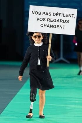 Runway For The Association Debout En Bouts At Roland-Garros Lyse Mazery walks the runway for the association Debout En Bouts. 30 amputees wearing prosthetics parade on the Philippe-Chatrier court at Roland-Garros stadium on October 08, 2025 in Paris, France. Photo by Nasser Berzane ABACAPRESS.COM Paris France  Copyright: xBerzanexNasser ABACAx